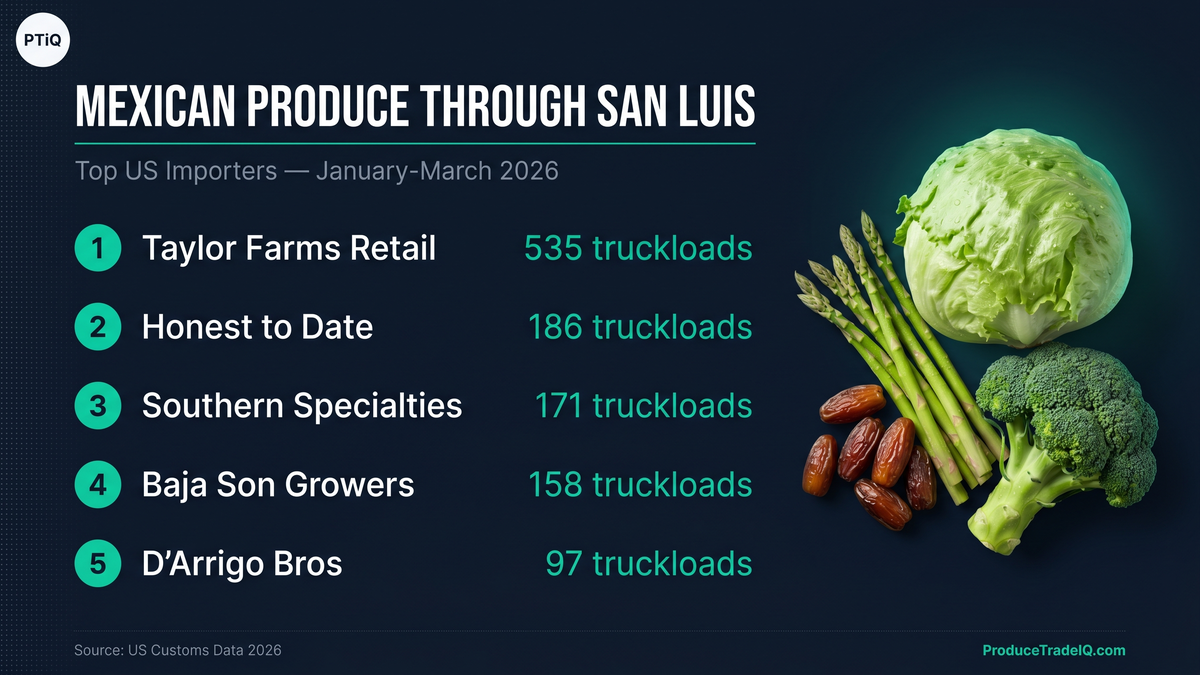 San Luis Arizona — top US importers by truckload, January-March 2026